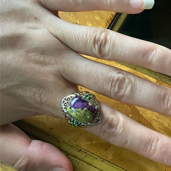 Genuine Tasmanian Stichtite Chrome Diopside Sterling Silver Cocktail Ring Size 9 - Picture 3 of 9